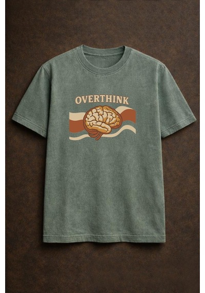 Technomonkey Yeşil Overthink Baskılı Pamuklu Unisex Tişört