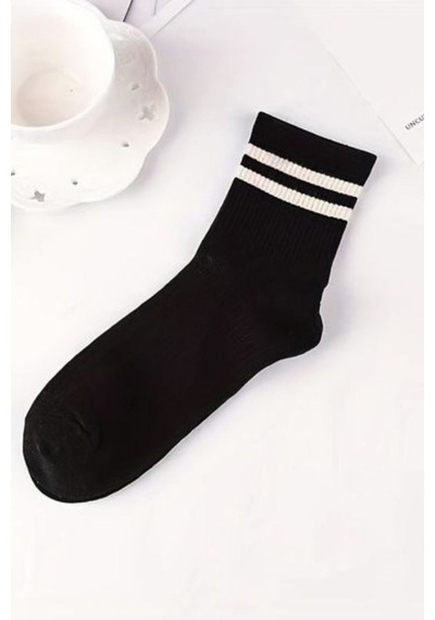 Trampler Unisex 5'li Kolej Çemberli Çorap Siyah Tenis Çorap Siyah - Beyaz