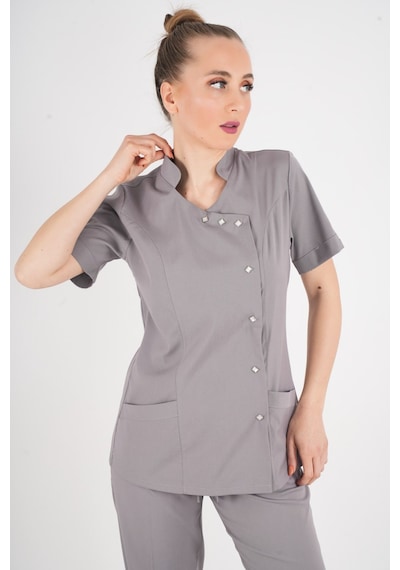 Aylu Model Soft Likra Gri Doktor Hemşire Hastane Scrubs Üniforma Takımı Gri
