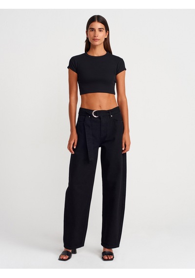 Dilvin 31810 Bisiklet Yaka Crop T-shirt-siyah Siyah