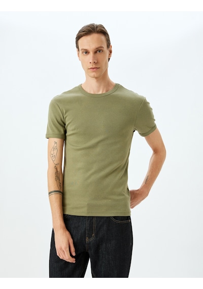 Koton Kısa Kollu Bisiklet Yaka Pamuklu Slim Fit Tişört Khakı 5sam10047hk Haki Koton Kısa Kollu Bisiklet Yaka Pamuklu Slim Fit Tişört Khakı 5sam10047hk Haki