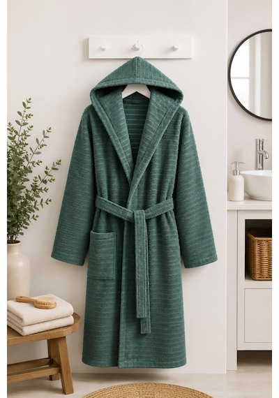 Doğa Kapüşonlu Unisex Bornoz 330 Gsm Yumuşak Dokulu Banyo Bornozu, Cepli, Kadın & Erkek, S/m - L/xl - 2xl - 3xl Mint Yeşili