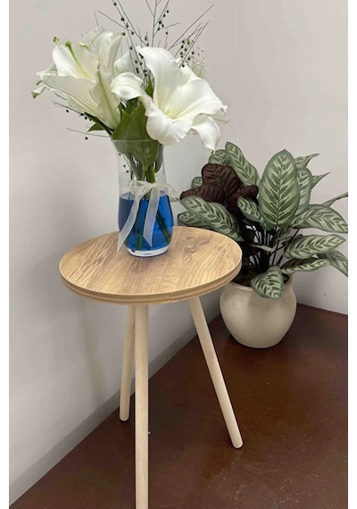 Tekli Yan Sehpa Çiçeklik Saksılık Standı Dekoratif Yan Sehpa Seti Ahşap Ayaklı 33 Cm Çap - Atlantik Çam Atlantik Çam
