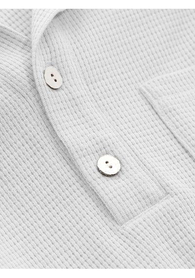 Genius Store Erkek Oversize Polo Yaka Waffle T-shirt Poloyaka-düğmeli Beyaz