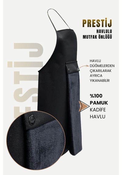 Prestij Sıvı Geçirmez Su Geçirmez Mutfak Önlüğü Siyah