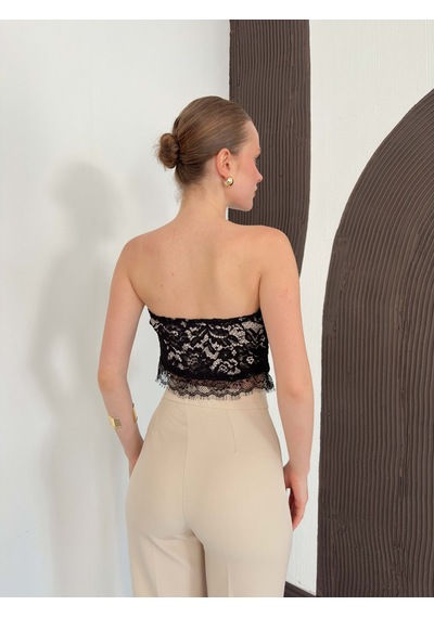 Verymoda Kadın Dantelli Straplez Büstiyer Taş Detaylı Astarlı Şık Bluz D3089 Siyah