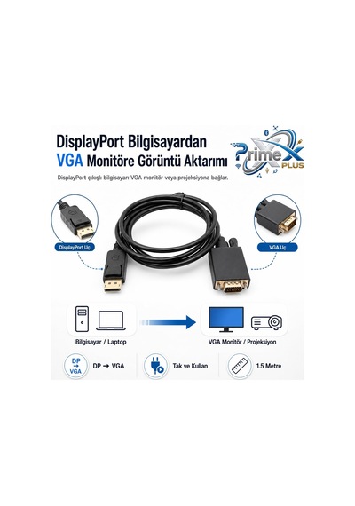 Primex Px-1256 1.5 Metre Displayport To Vga Kablo, Dp Erkek To Vga Erkek Çevirici Kablo, Displayport Bilgisayar Laptop Ekran Kartından Vga Monitöre Gö Primex Px-1256 1.5 Metre Displayport To Vga Kablo, Dp Erkek To Vga Erkek Çevirici Kablo, Displayport Bilgisayar Laptop Ekran Kartından Vga Monitöre Gö