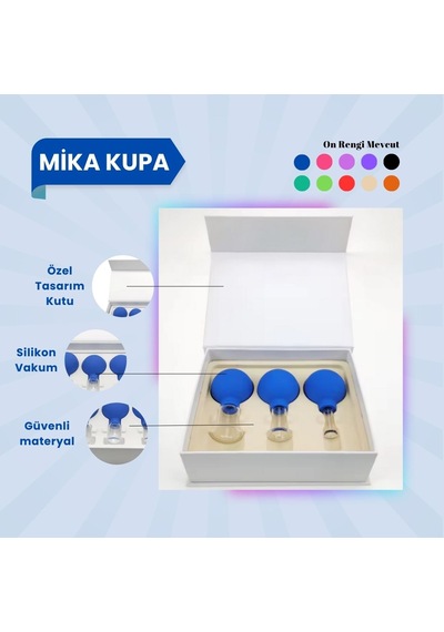Silikon Vakumlu Mika Yüz Masaj Kupası 3'lü Set Mavi Çok Renkli