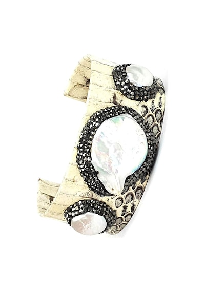Deri Swarovski Barok İncili Tasarım Bileklik