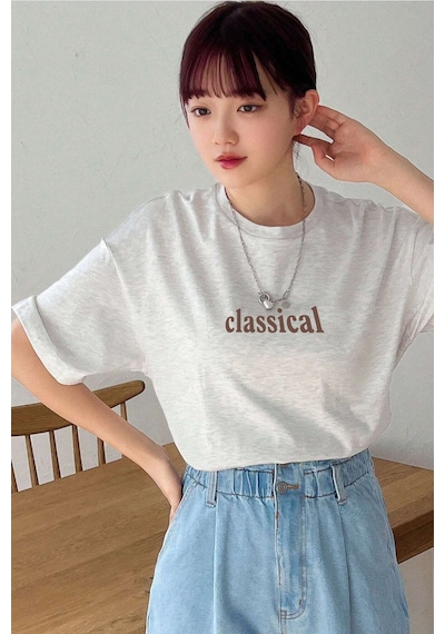 Unisex Classical Baskılı Oversize Tshirt Gri