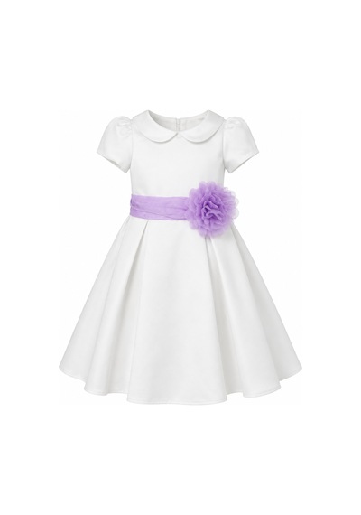 Babyhola Kız Çocuk Sade Beyaz Saten Abiye Elbise Balo Elbisesi 7152 Mor