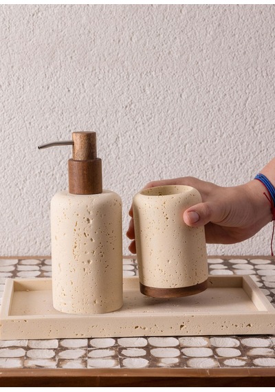 The Mia Travertine Banyo Seti Bej 3 Parça Çok renkli