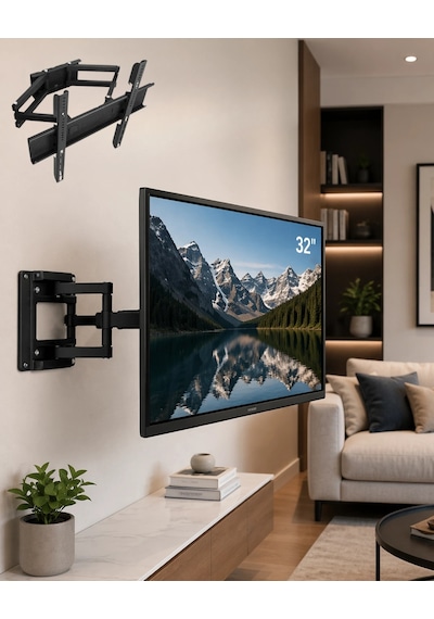 Hubrendy Tekno 32 55 İnç Hareketli Tv Askı Aparatı Duvar Tipi Döner Eğimli Televizyon Askısı