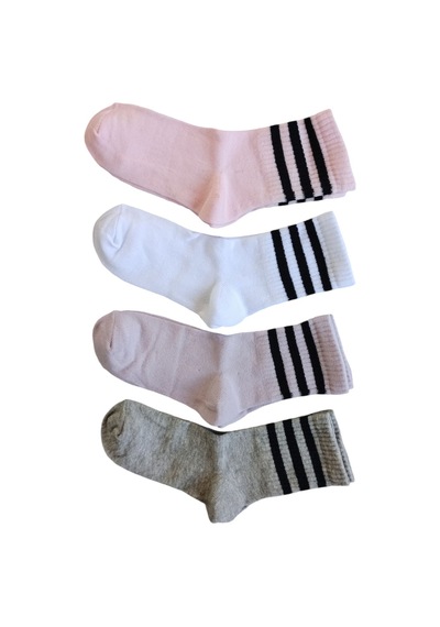 Butik Kız Çocuk 4 Adet Renkli Çizgili Kolej Çorap 5-6, 7-8,9-10,11-12 Yaş Asorti