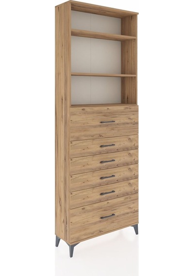 Arges Dolap 3 Raflı 6 Çekmeceli 88x30x243 Çam-çam Çam