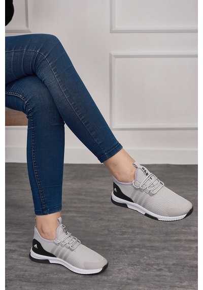 Günlük Unisex Sneaker Nefes Alabilen Triko Bağcıklı Hafif Yürüyüş Esnek Spor Ayakkabı 249 053 Buz - Siyah