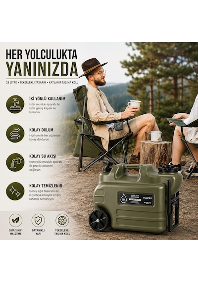 Madfox Galon Air Pe Tekerlekli Musluklu Su Bidonu 28 Litre Green Yeşil