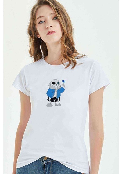 Undertale Sans Baskılı Beyaz Kadın Tshirt (534299708)