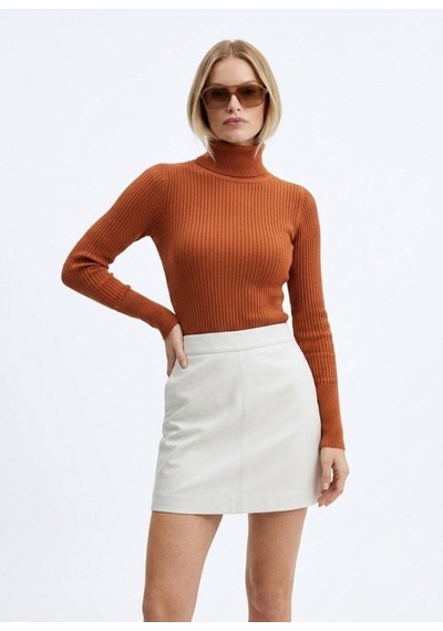 Onno Style Women Fitilli Balıkcı Yaka Basic Kazak Kiremit