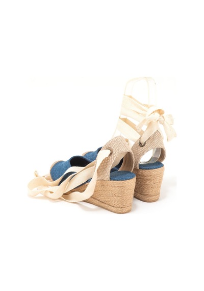 Star Tombis Gerçek Elişi Ipli Espadril Dolgu Topuk Keten Espadril Handmade Mavi