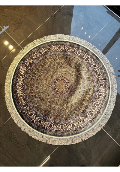 Orfe İpek Tuşeli Halı Salon Halısı, Oturma Odası Halısı, Antre Giriş Halısı Yuvarlak Yeşil