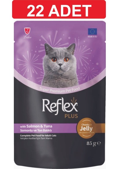 Reflex Jöle İçinde Et Parçacıklı Somon ve Ton Balıklı Yetişkin Kedi Maması 22 x 85 G