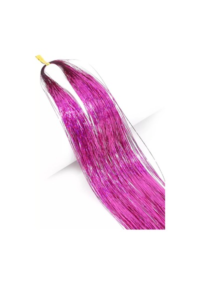 Caş Dekorasyon Koyu Pembe Renk Simli Yan Postiş Hair Tinsel Shiny Hair-50 Cm- 2 Adet Koyu Pembe