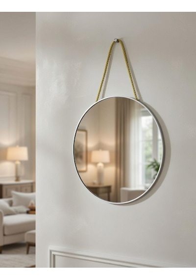 Dekoratif Gold Metal Kenarlı Yuvarlak Ve Oval Kenarlı Ayna Gümüş - Platin