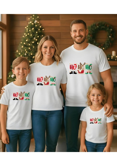 Aselinda Ho Ho Ho Baskılı Christmas Yılbaşı Tişört-aile Kombin Tişört Kombin Yapmak İçin Ürün Ekleyiniz Beyaz