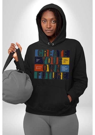 Geleçeği Seninle Planlayalım Kadın Erkek Siyah Kapüşonlu Sweatshirt Hoodie Siyah