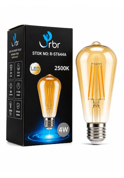 Rbr St64 Led Filament Ampul E27 4w 2500k Rustik Dekoratif Amber Cam