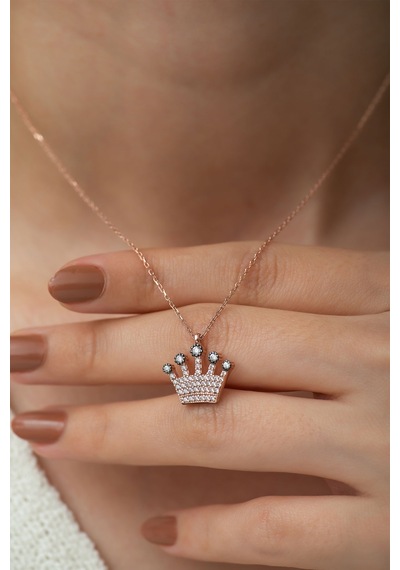 Papatya Silver 925 Ayar Gümüş Kraliçe Tacı Kolye Rose Altın Kaplama