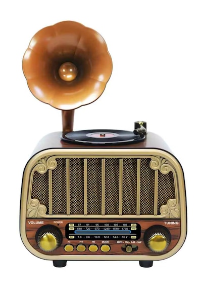 Dexxony Md-1318 Nostaljik Gramofon Görünümlü Şarjlı Bluetooth Radyo Ahşap Retro Hoparlör Fm/am/sw, Usb, Tf, Aux