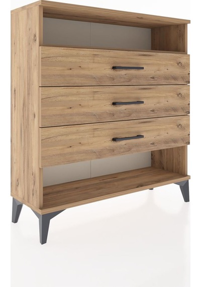 Arges Şifonyer Tek Raflı 3 Çekmeceli 88x30x96 Çam-çam Atlas Çam