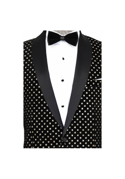 Wessi Nokta Desenli Slim Fit Siyah Erkek Smokin Ceket Siyah