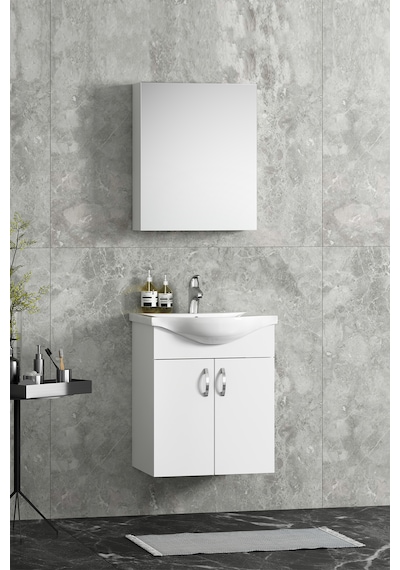 Yıldız Asma 50 Cm Beyaz Mdf Seramik Lavabolu Banyo Dolabı Takımı Beyaz