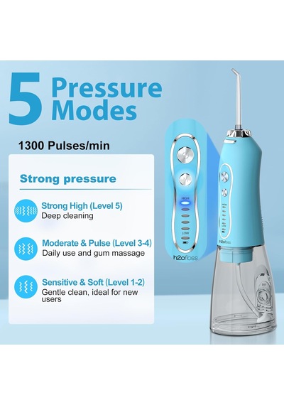 Şarjlı Kablosuz Ağız Duşu, Hızlı Ve Etkili Diş Arası Temizliği 300 Ml Su Hazneli, 5 Modlu, 6 Başlıklı, Ipx7 Su Geçirmez, Diş Taşı Temizliği Gök Mavi