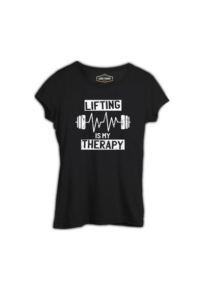 Bodybuilding Lifting Theraphy Siyah Kadın Tshirt 001