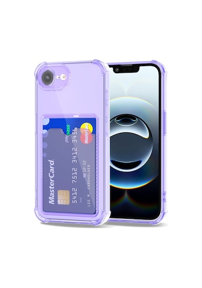 Teknomoda Apple Uyumlu iPhone 16e Kılıf Kartlıklı Anti Şok Korumalı Şeffaf Silikon Lila 16e Lila