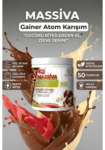 Şifakür Massiva Bitkisel Gainer Çilek Muz Çikolata 300G