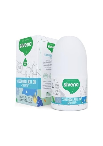 Siveno %100 Doğal Roll-on Sportif Sporcu Deodorant Ter Kokusu Önleyici Bitkisel Lekesiz Vegan 50 Ml