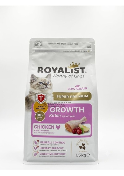 Super Premium Growth Kitten Tavuklu Kedi Maması 1,5 Kg Düşük Tahıllı, %90 Hayvansal Protein, Tüy Yumağı Kontrolü, Üriner Destek, 1 Yaşa Kadar