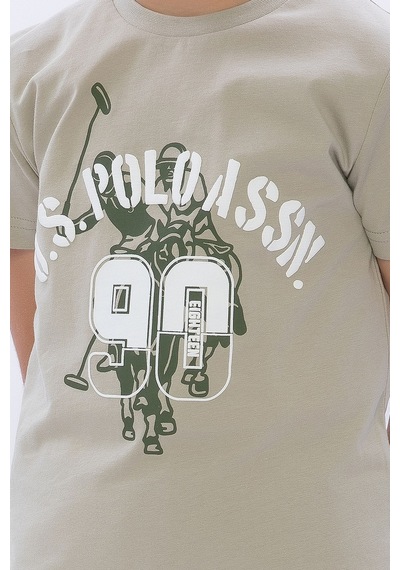 U.S. Polo Assn Açık Haki Siyah Erkek Çocuk Bisiklet Yaka Bermuda Takım