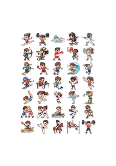 30 Adet Sevimli Sporcu Sticker Seti - Laptop Defter Telefon Su Matarası Çok Renkli