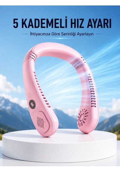 Pembe Taşınabilir Boyun Fanı Ergonomik Tasarım Çok Kademeli Hava Akışı - Lisinya