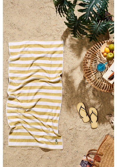 Özdilek Tarzy Line Nakışlı Plaj Havlusu 70x150 Cm Açık Sarı