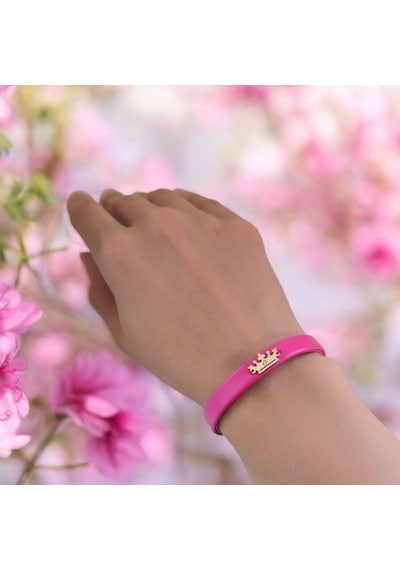 Ö Harfine Özel Doğal Pembe Derili Taç Motifli 14 Ayar Altın Plakalı Hediye Bileklik-495harf Ö