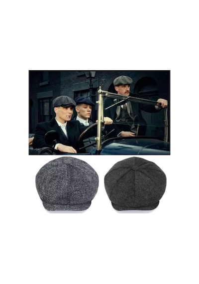 Eleven Markets Kışlık 8 Parca Kaşmir Düz Renk Peaky Blinders Model Erkek Kasket London Şapka Füme Çizgili Füme