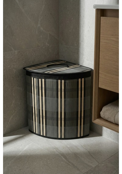Nordic Köşeli Bambu Sepet - 50 Cm Gri