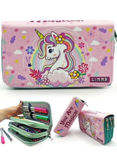 Kalem Kutusu Organizer Üç Bölmeli Kalemlik Unicorn Bahar Yeşil
